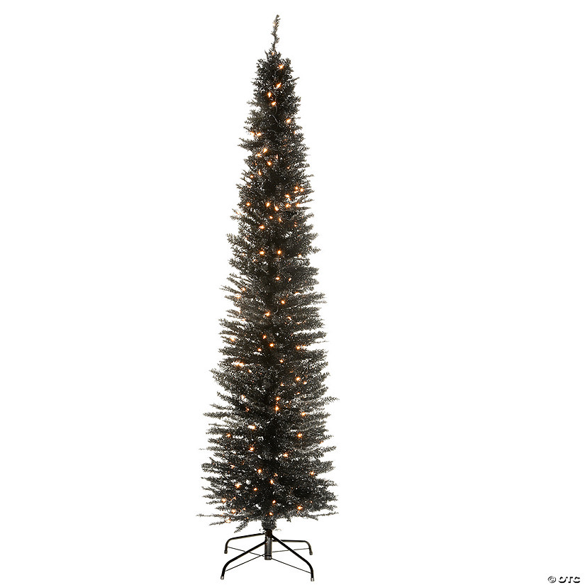 National Tree Company 7 ft. Black Tinsel Tree with Clear Lights Image
