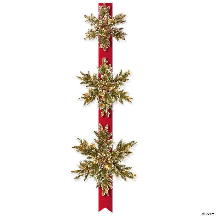 National Tree Company 77 in. Pre-Lit Glittery Bristle Pine Triple Snowflake Door Hang Image