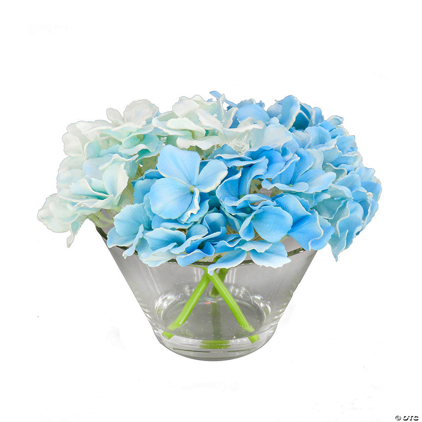 National Tree Company 8" Blue Hydrangea Bouquet In Glass Vase Image