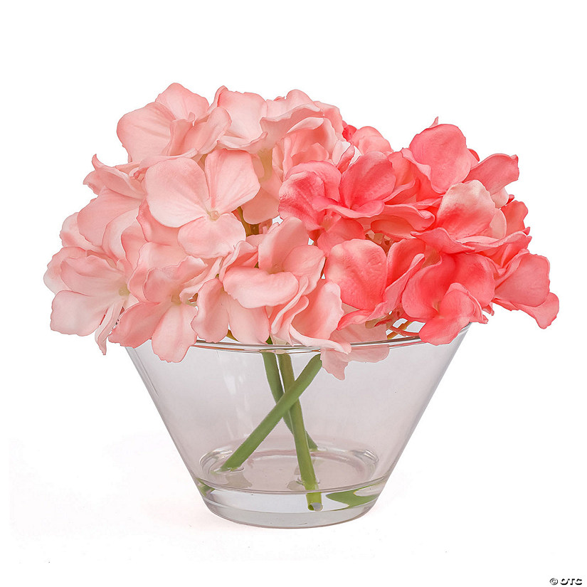 National Tree Company 8" Coral Hydrangea Bouquet In Glass Vase Image