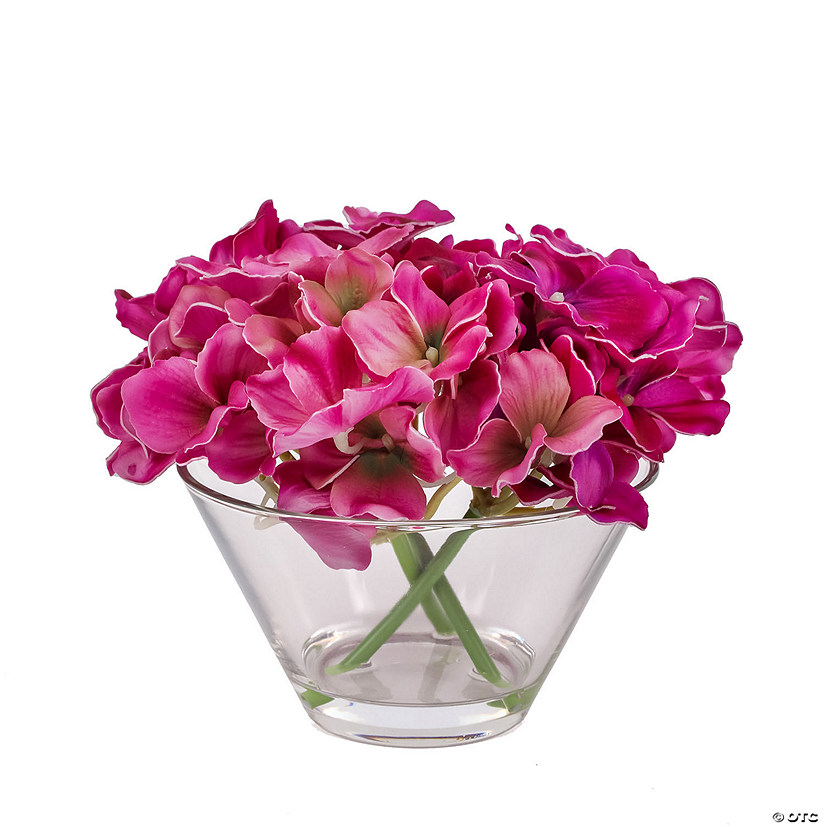 National Tree Company 8" Dark Purple Hydrangea Bouquet In Glass Vase Image