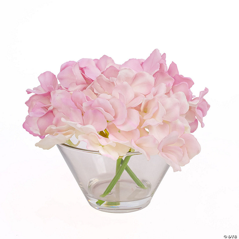 National Tree Company 8" Mixed Mauve Hydrangea Bouquet In Glass Vase Image