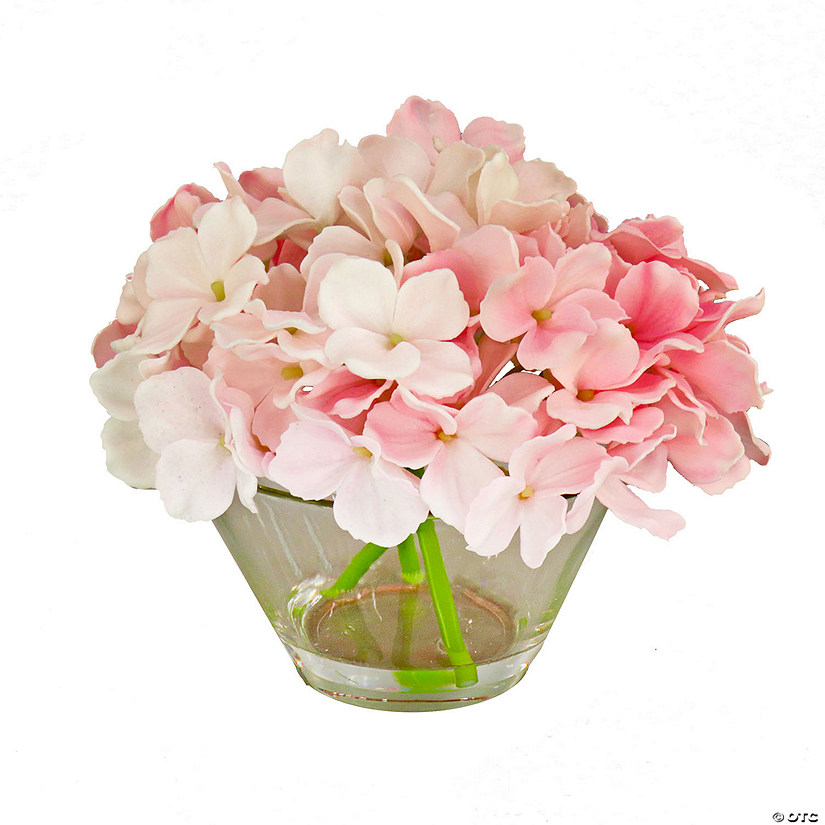 National Tree Company 8" Pink Hydrangea Bouquet In Glass Vase Image