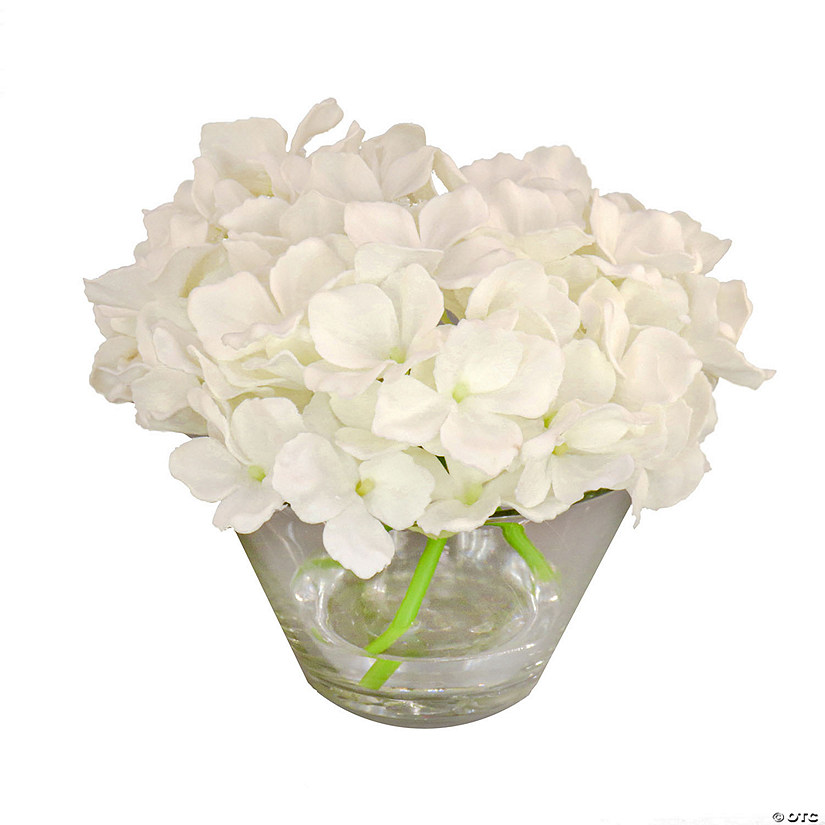 National Tree Company 8" White Hydrangea Bouquet In Glass Vase Image