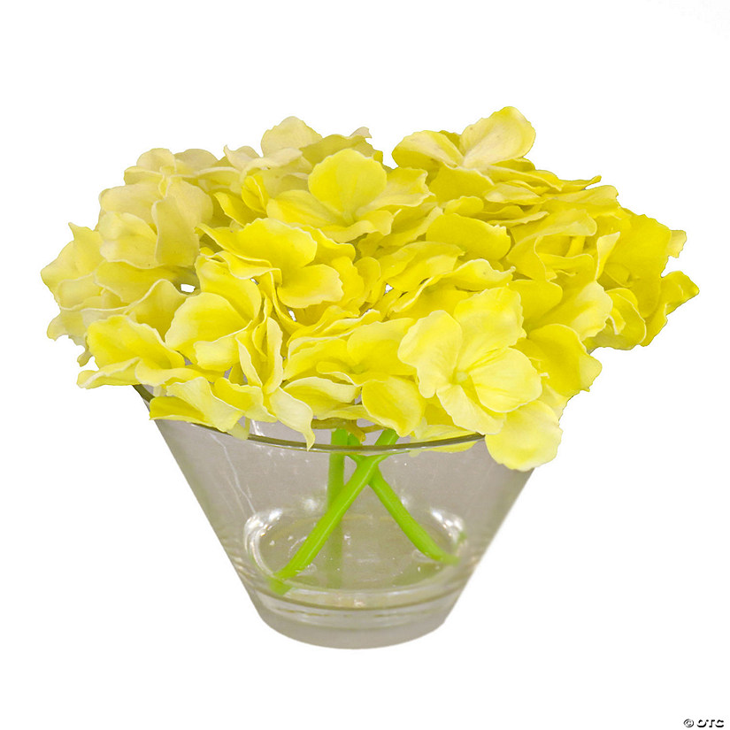National Tree Company 8" Yellow Hydrangea Bouquet In Glass Vase Image