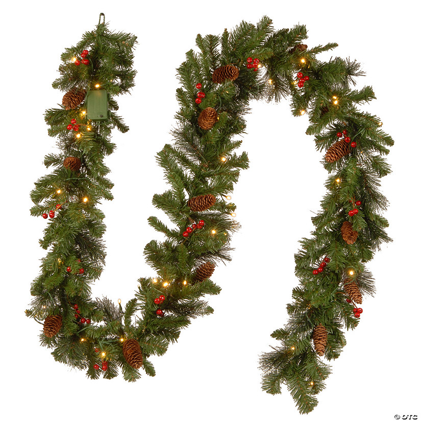 National Tree Company 9 ft. Crestwood Spruce Garland with Battery Operated Warm White LED Lights Image