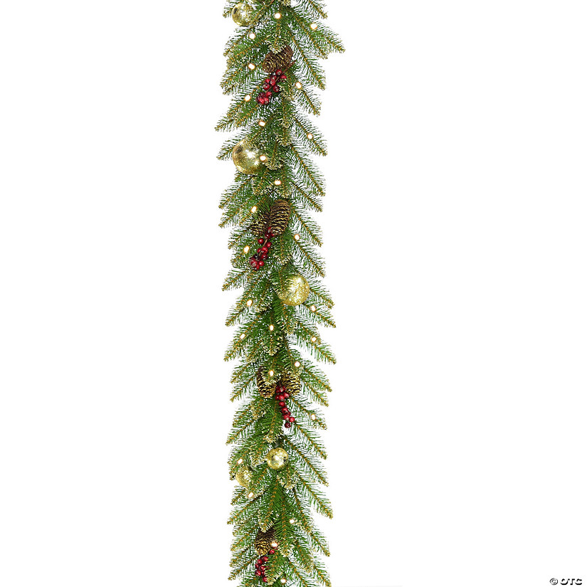National Tree Company 9 ft. Glittery Gold Dunhill&#174; Fir Garland with Battery Operated LED Lights Image