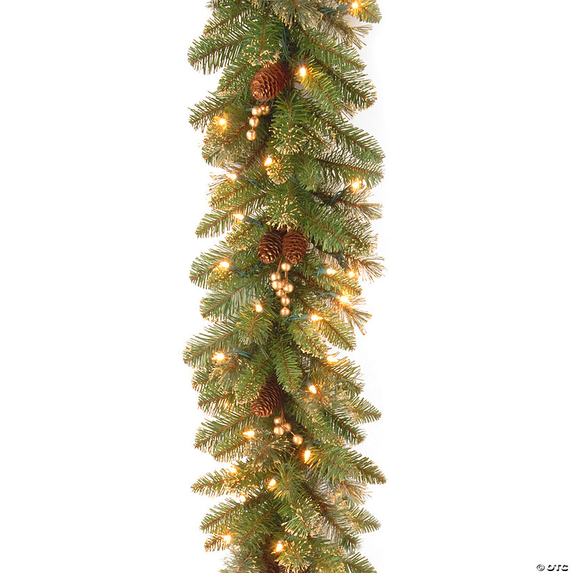 National Tree Company 9 ft. Glittery Gold Pine Garland with Clear Lights Image