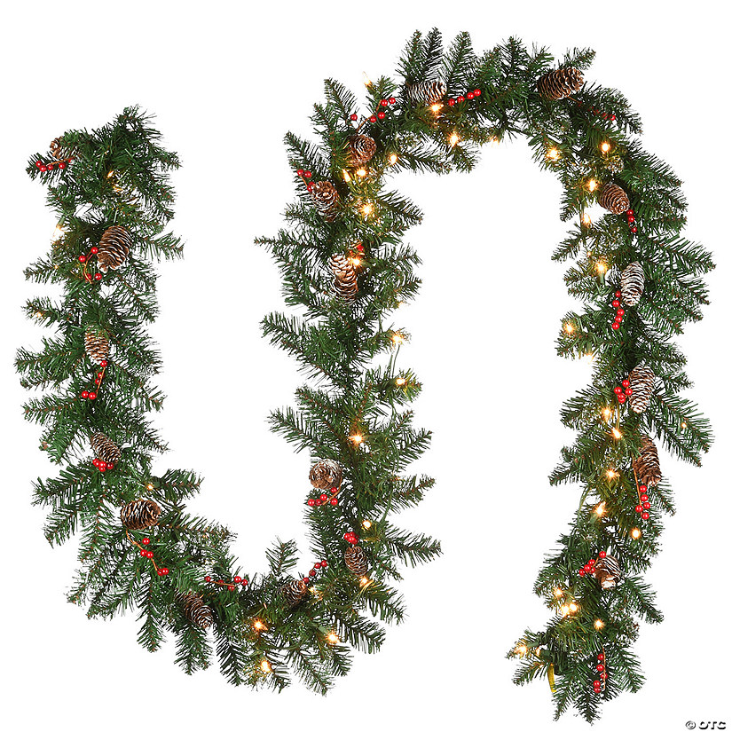 National Tree Company 9 ft. Glittery Mountain Spruce Garland with Clear Lights Image