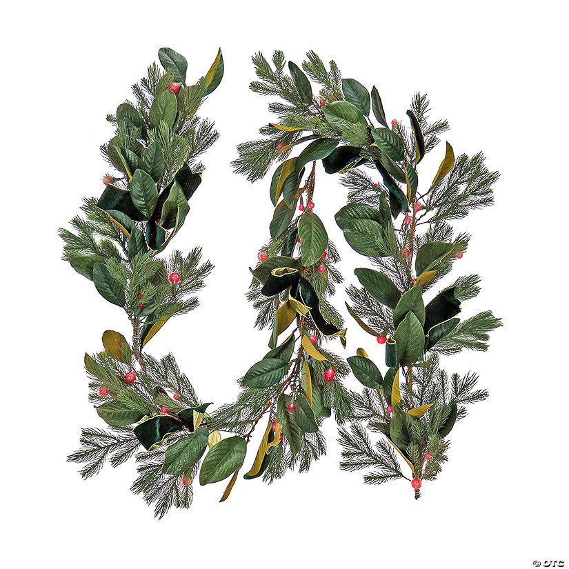 National Tree Company 9 ft. Magnolia Mix Pine Garland with LED Lights and Bows Image