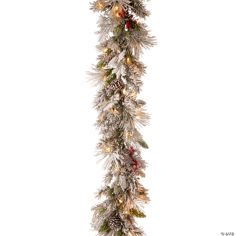 National Tree Company 9 ft. Snowy Bedford Pine Garland with Battery Operated LED Lights Image