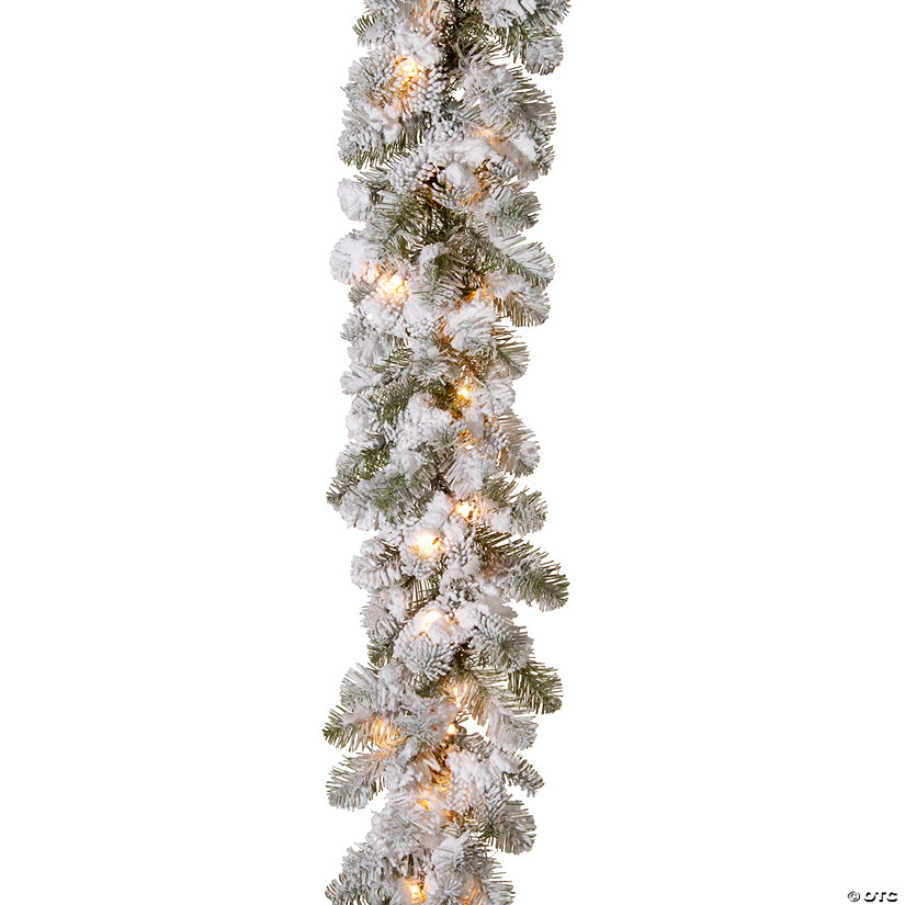 National Tree Company 9 ft. Snowy Camden Garland with Clear Lights Image