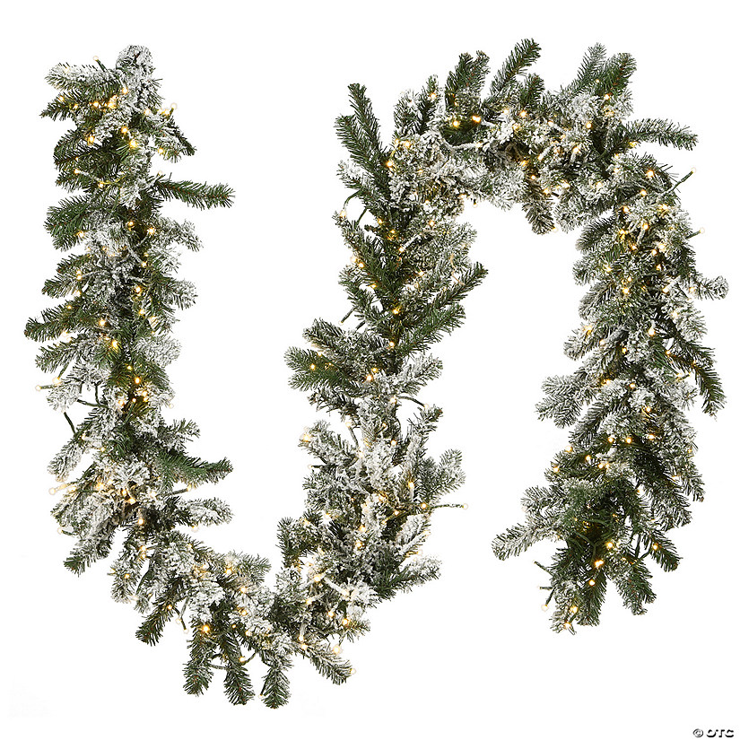 National Tree Company 9 ft. Snowy Sheffield Spruce Garland with Battery Operated LED Lights Image