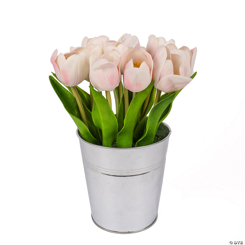National Tree Company 9" Pink Tulip Bouquet In Metal Pot Image