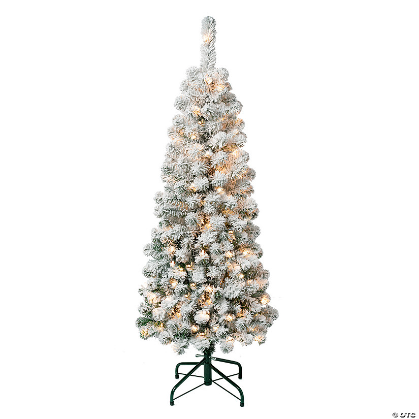 National Tree Company First Traditions 4.5 ft. Acacia Pencil Slim Flocked Tree with Clear Lights Image