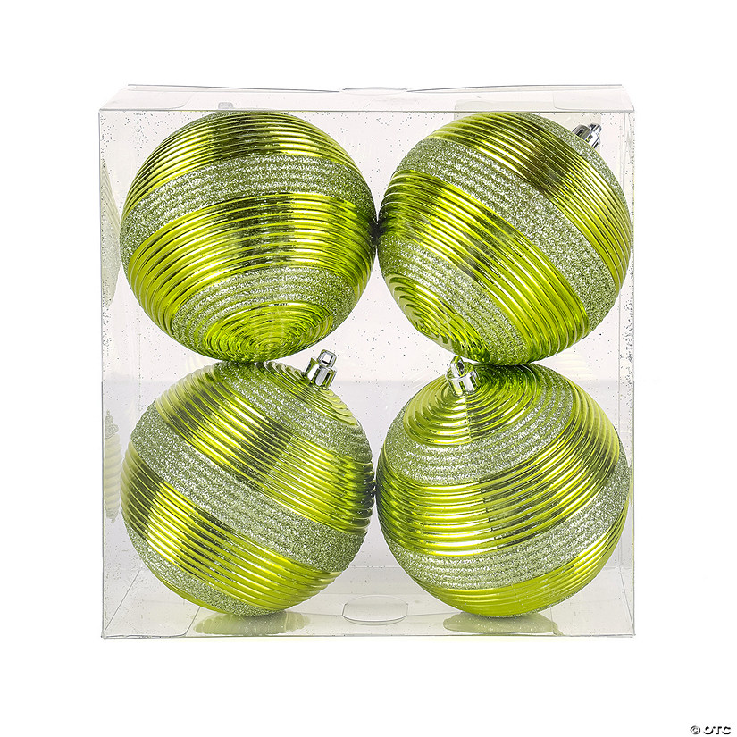 National Tree Company First Traditions&#8482; 4 Piece Shatterproof Swirling Lime Green Ornaments Image