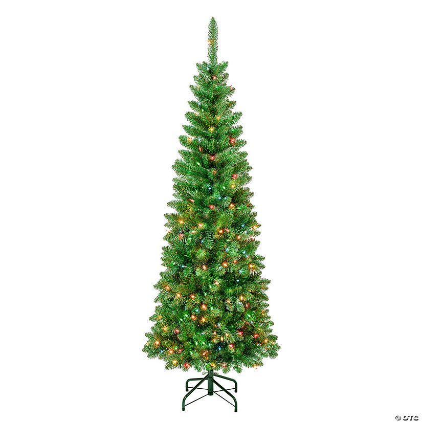 National Tree Company First Traditions&#8482; 6 ft. Rowan Pencil Slim Tree with Multicolor Lights Image
