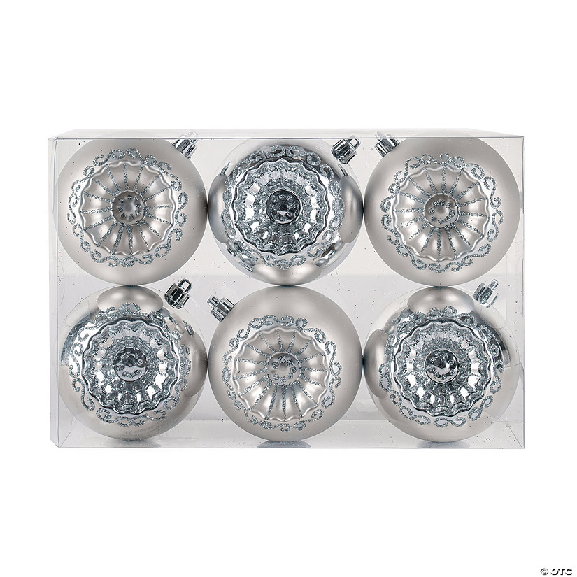 National Tree Company First Traditions&#8482; 6 Piece Shatterproof Glittering Silver Ornaments Image