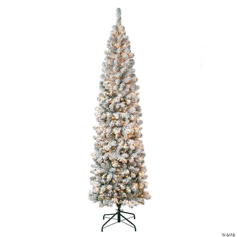 National Tree Company First Traditions&#8482; 7.5 ft. Acacia Pencil Slim Flocked Tree with Clear Lights Image