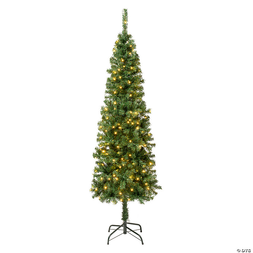 National Tree Company, First Traditions&#8482; Collection, 6 ft. Pre-lit Artificial Linden Spruce Slim Wrapped Tree, 250 Warm White LED Lights- UL Image