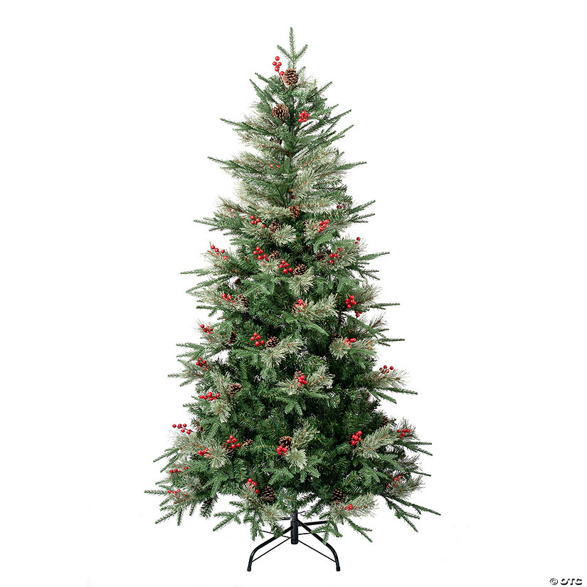 National Tree Company, First Traditions&#8482; Collection, 6ft Artificial Feel Real&#8482; Virginia Pine Mixed Hinged Tree with Berries and Pinecones Image