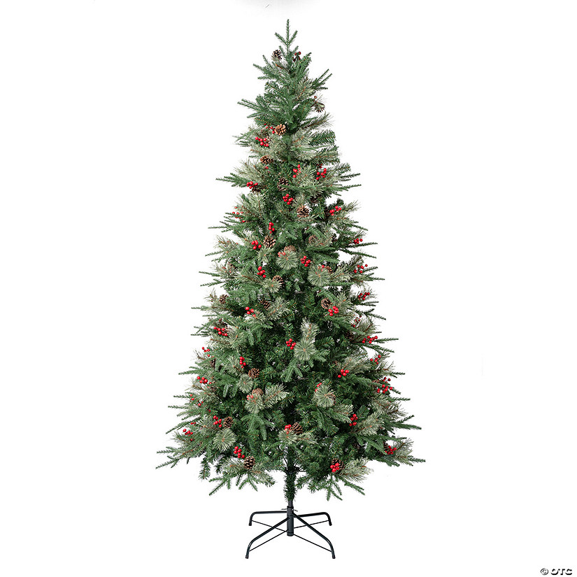 National Tree Company, First Traditions&#8482; Collection, 7.5 ft. Artificial Feel Real&#8482; Virginia Pine Mixed Hinged Tree with Berries and Pinecones Image