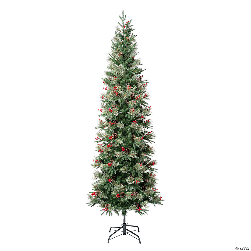 National Tree Company, First Traditions&#8482; Collection, 7.5 ft. Artificial Feel Real&#8482; Virginia Pine Slim Mixed Hinged Tree with Berries and Pinecones Image