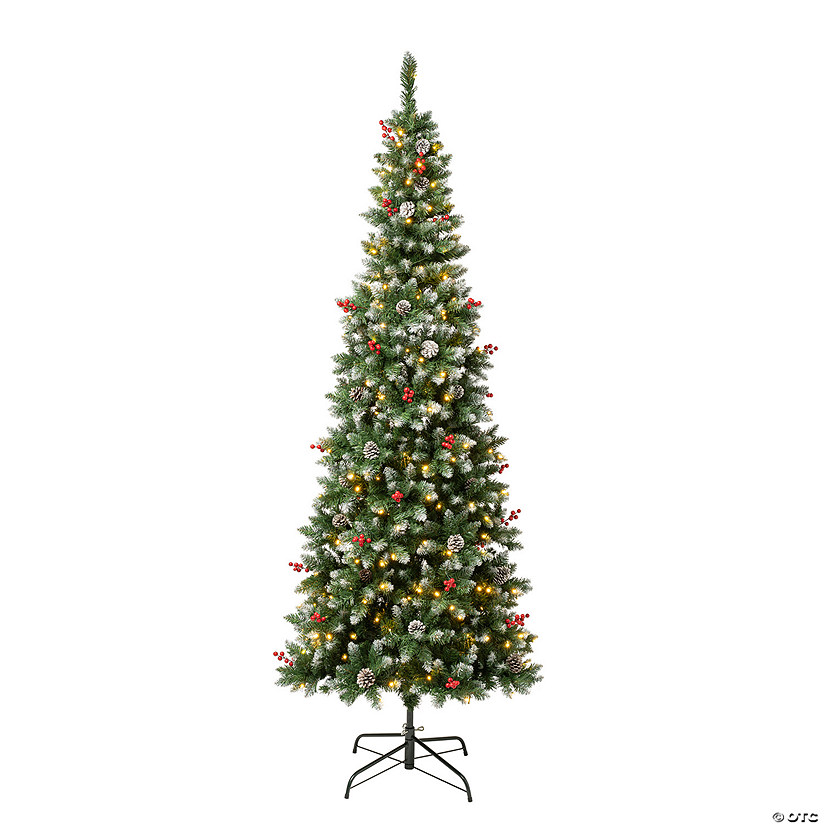 National Tree Company, First Traditions&#8482; Collection, 7.5 ft. Pre-lit Artificial Cullen Slim Hinged Tree with Berries and Pinecones, with 300 Warm White LED Lights- UL Image