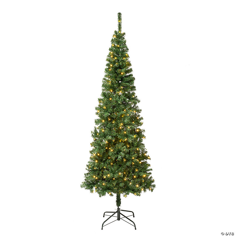 National Tree Company, First Traditions&#8482; Collection, 7.5ft Pre-lit Artificial Linden Spruce Slim Wrapped Tree, 300 Warm White LED Lights- UL Image
