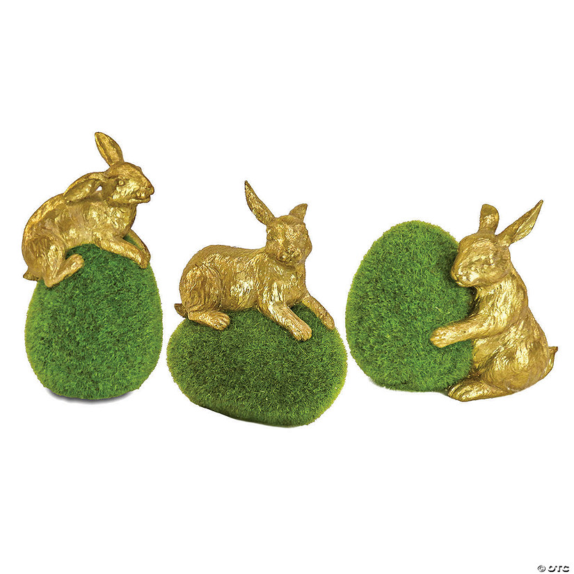 National tree company gold bunny with green moss egg, set of 3 Image