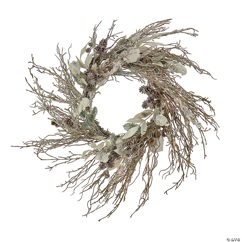National Tree Company National Tree Company. 24" Christmas Alpine Trimmed Snow Lump Wreath, 150 Pure White LED Rice Lights- Battery Operated with Remote Control Image