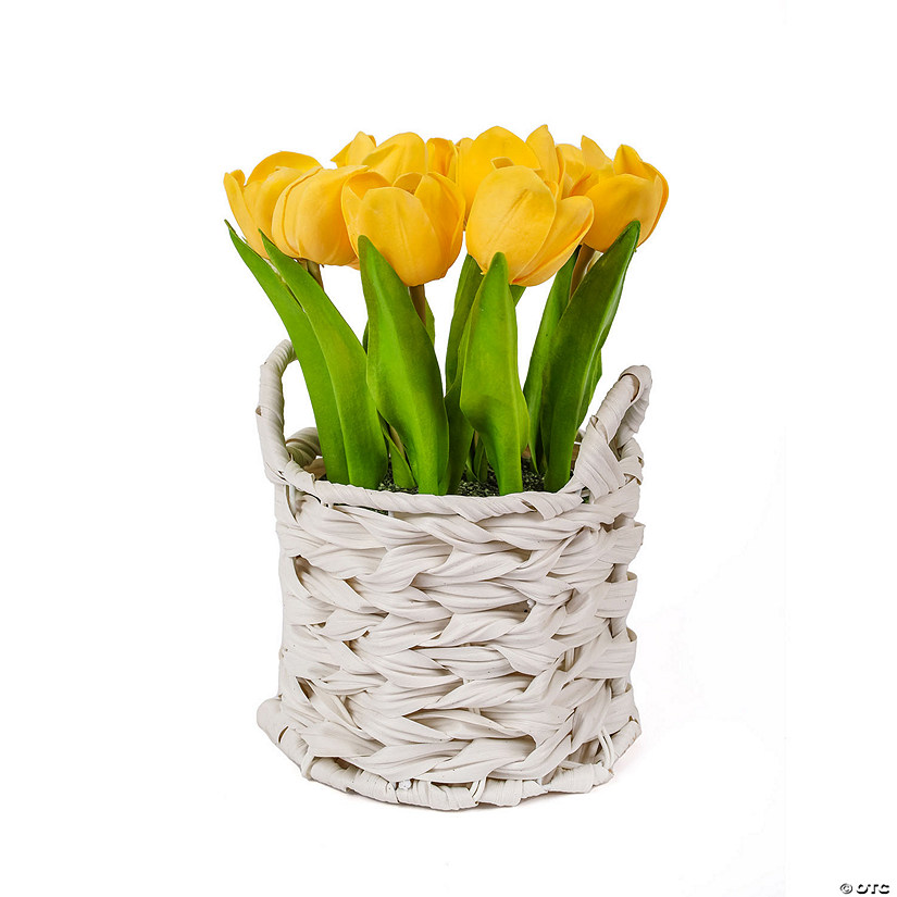 National Tree Company10" Yellow Tulip Bouquet In White Basket Image