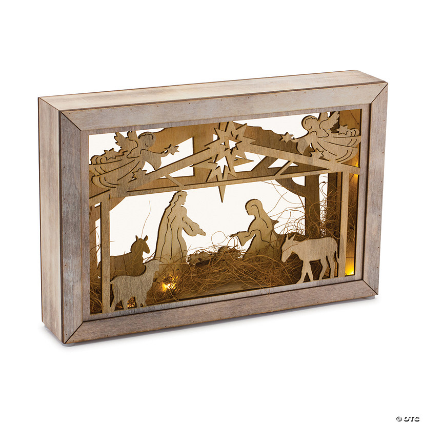 Nativity Frame 12"L X 7.75"H Wood 2 Aa Batteries, Not Included Image
