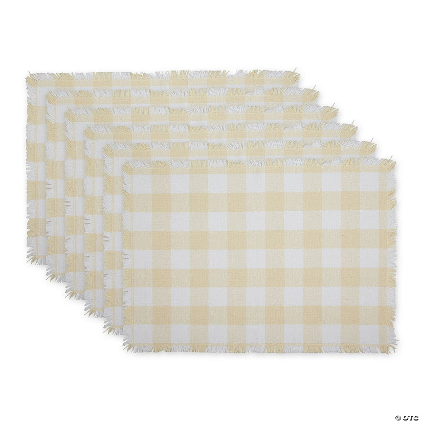 Natural Heavyweight Check Fringed Placemat (Set Of 6) Image