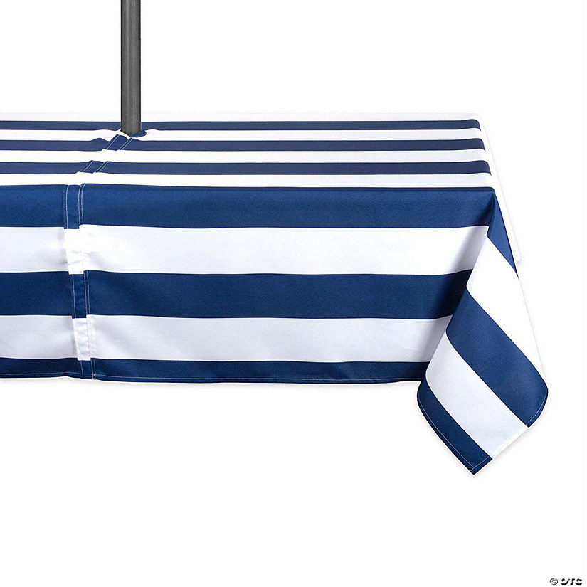 Nautical Blue Cabana Stripe Outdoor Tablecloth With Zipper 60X120 Image