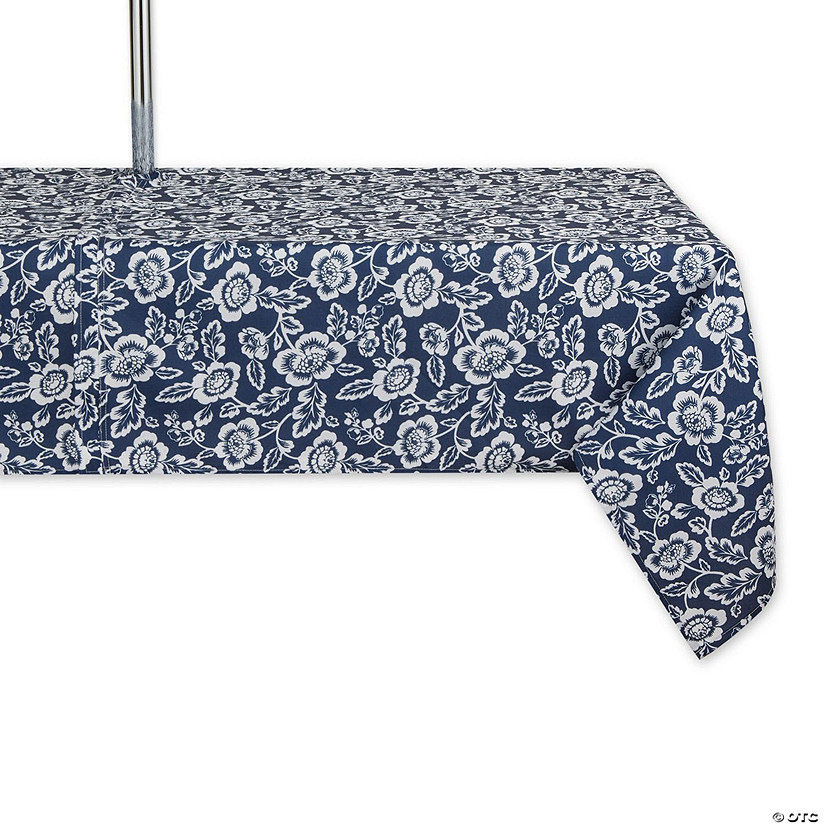 Nautical Blue  Floral Print Outdoor Tablecloth With Zipper, 60X84 Image