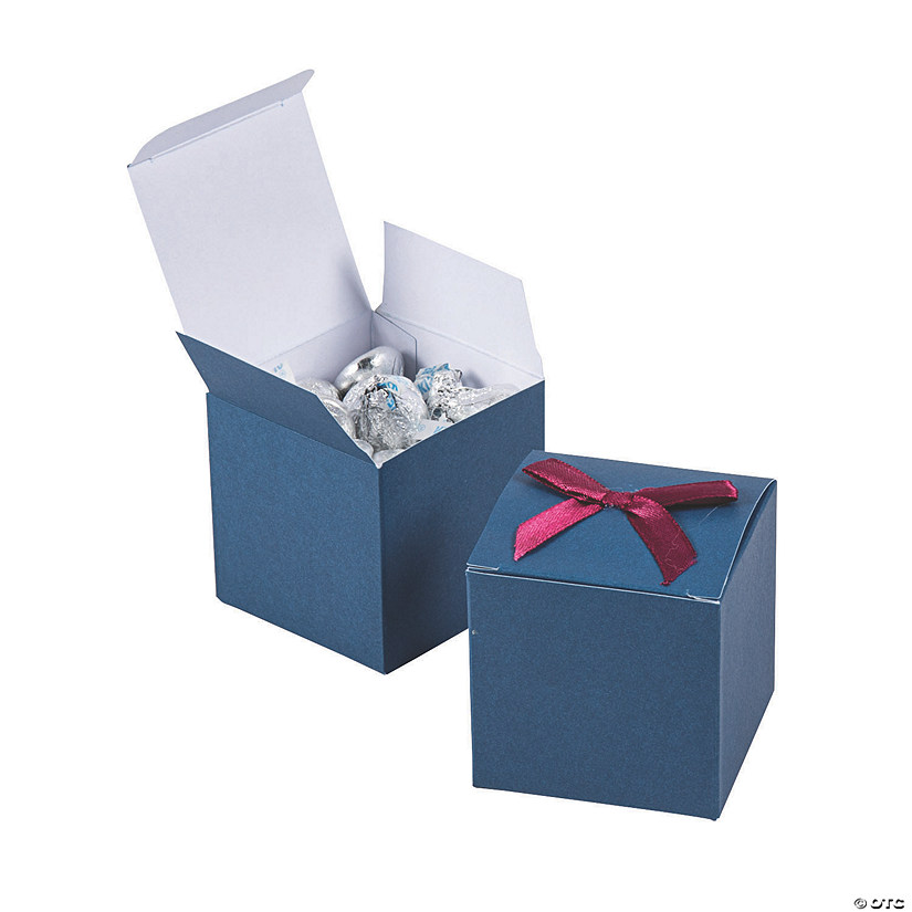 Navy Blue Favor Boxes with Burgundy Bow - 24 Pc. Image