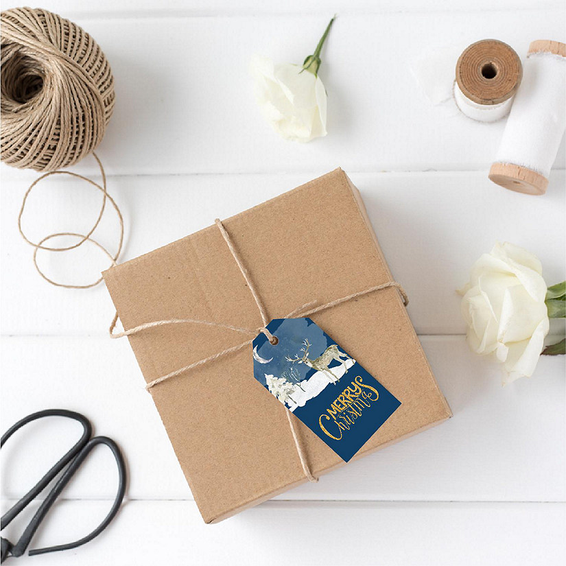 Navy Blue Rustic Deer Christmas Gift Tag Image