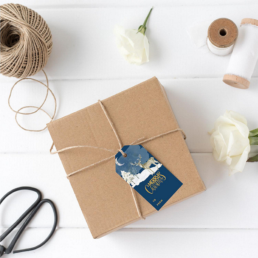 Navy Christmas Rustic Deer To/From Tags Image