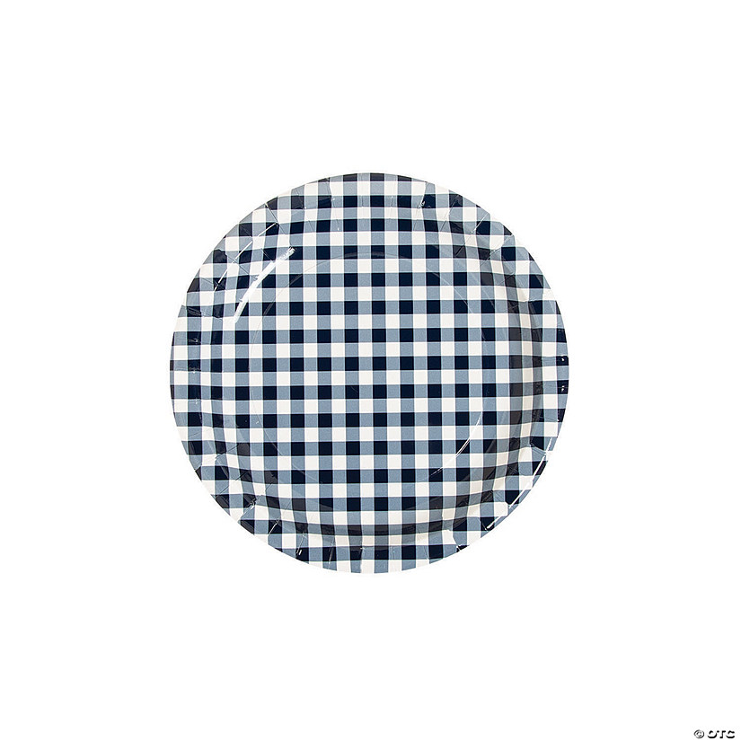 Navy Gingham Paper Dessert Plates - 8 Ct. Image