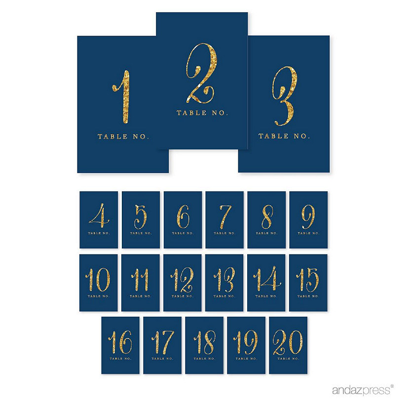 Navy Gold Glitter Table Numbers 1-20 Image