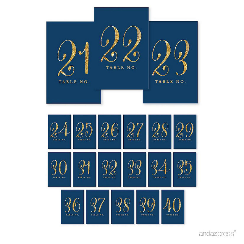 Navy Gold Glitter Table Numbers 21-40 Image