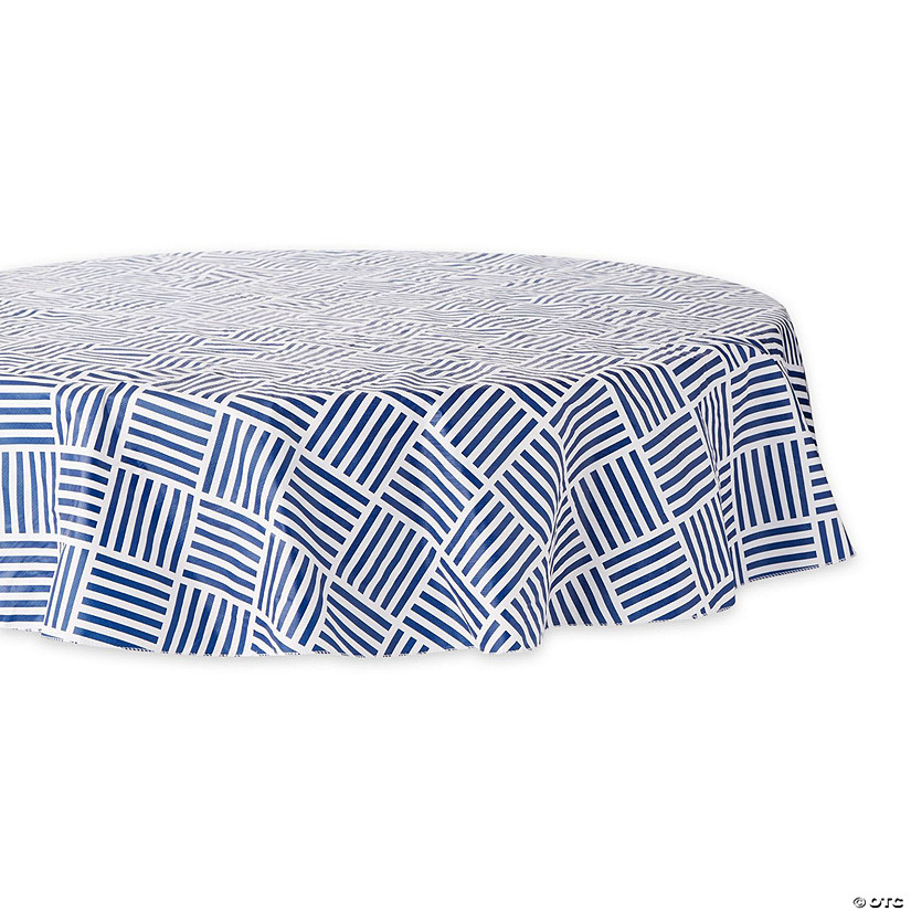 Navy Grid Vinyl Tablecloth 70 Round Image