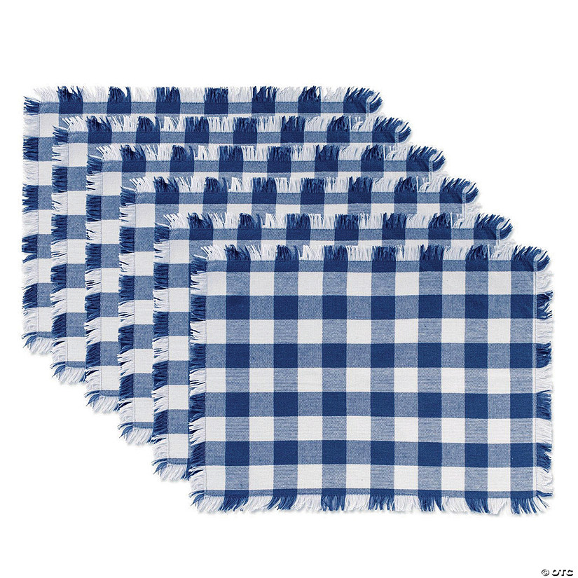 Navy Heavyweight Check Fringed Placemat (Set Of 6) Image