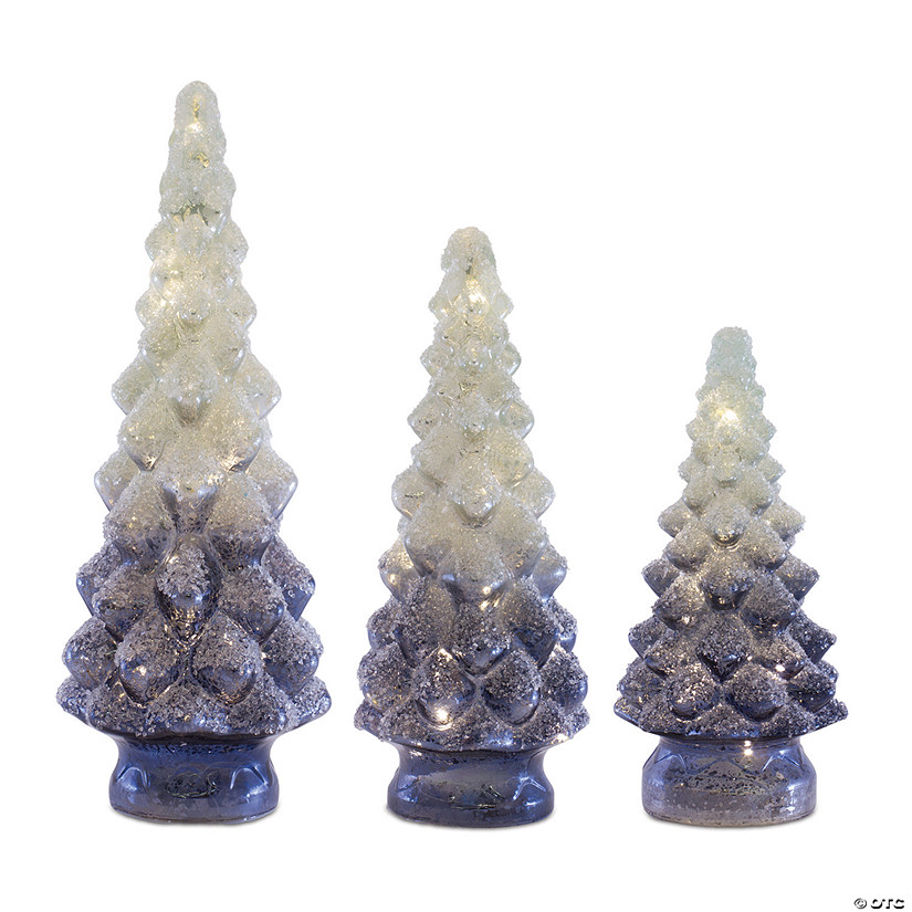 Navy Ombre Led Frosted Glass Tree Decor (Set Of 3) 9.5"H, 13.25"H, 15.75"H Glass 3 Aa Batteries, Not Included Image
