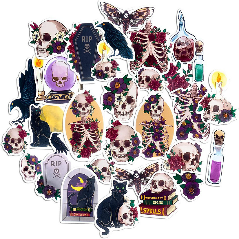 Navy Peony Eerie Gothic Skull Stickers Image