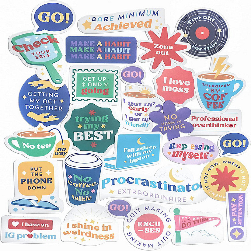 Navy Peony Self Care Quote Stickers Image