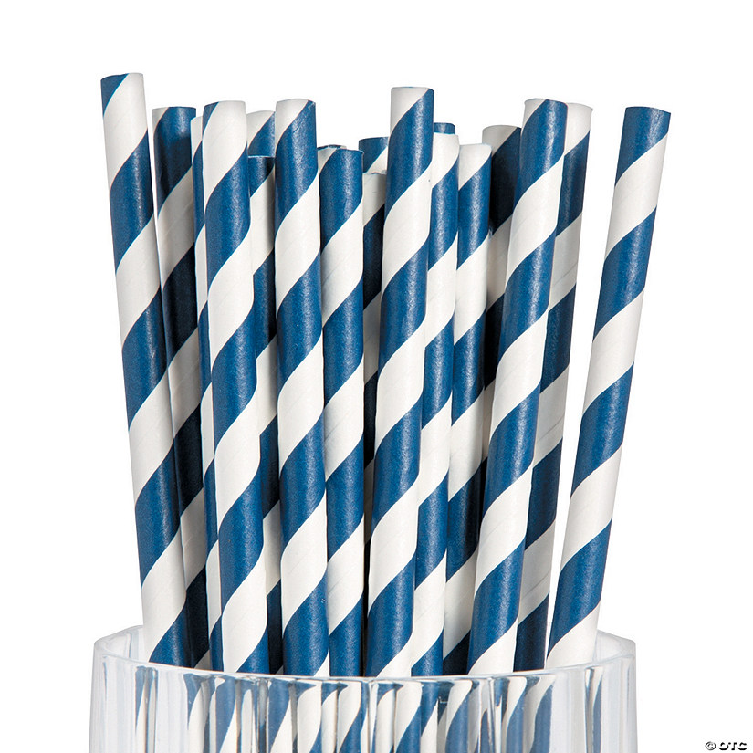 Navy Striped Paper Straws - 24 Pc. Image