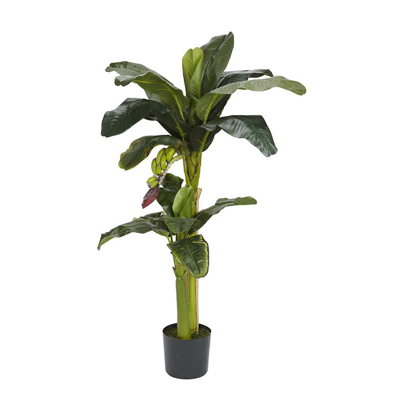 Nearly Natural Modern Decorative 5'+3' Banana Silk Tree with Bananas - Green Image