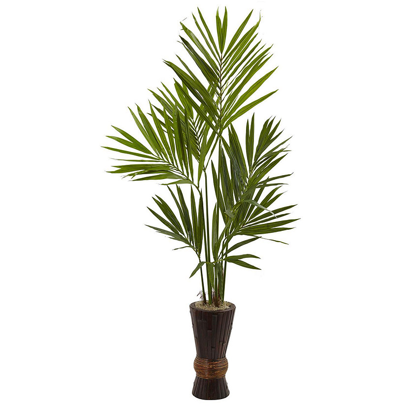 Nearly Natural Modern Decorative 6' Kentia Tree with Bamboo Planter Image